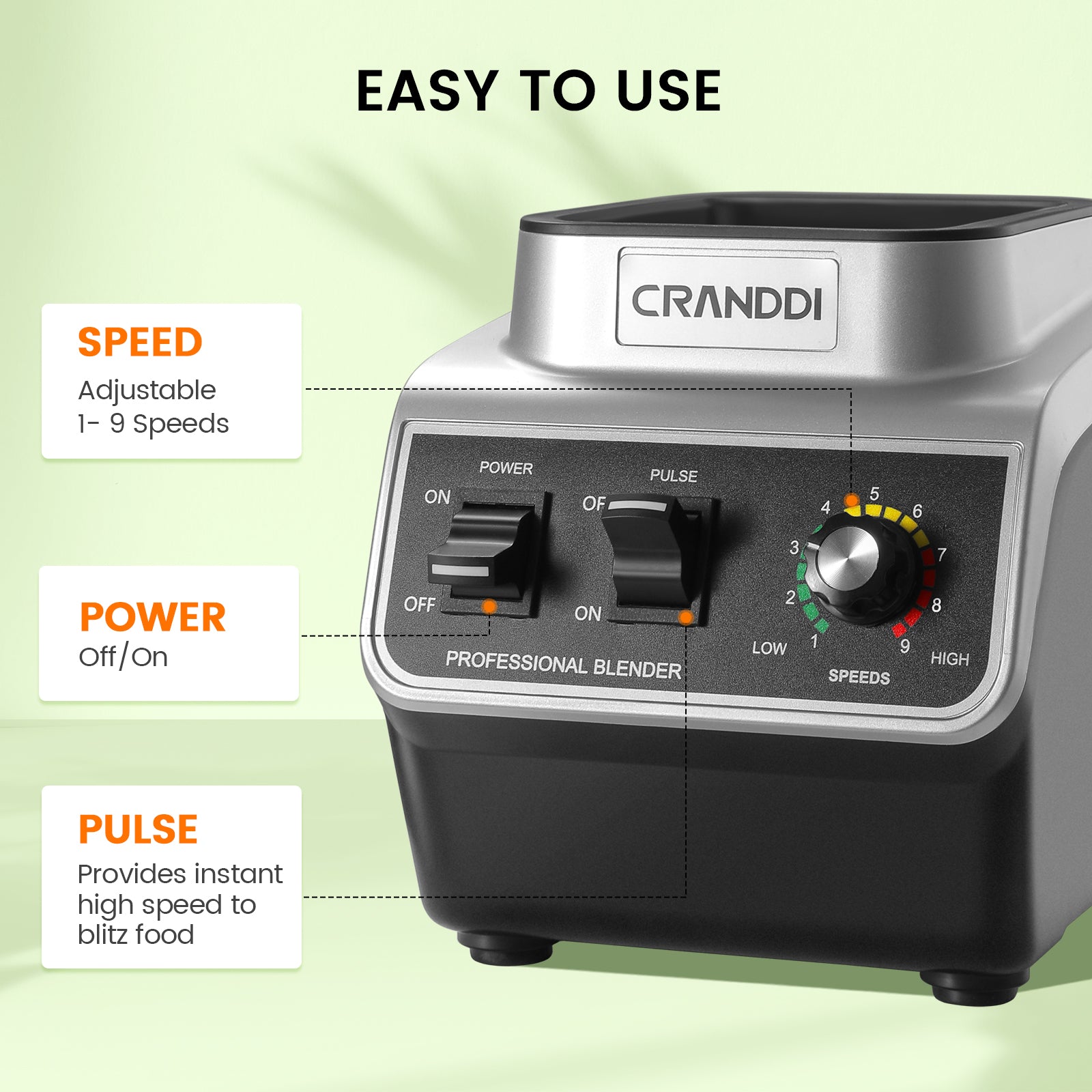 CRANDDI Professional Smoothie Blender, 80oz BPA-Free Countertop Blenders for Smoothies